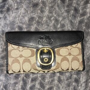 Coach Tattersall Leather Buckle Signature C Long Wallet Check Book Blecker